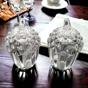 Salt & Pepper Shakers Heavy Weight Crystal Glass Shannon Godinger Acorn Set